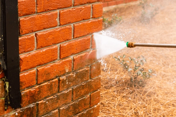 Pressure washing brick surface